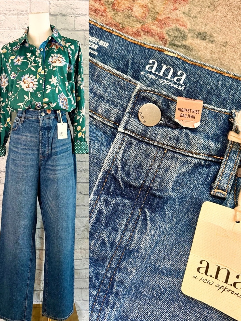 Wide Leg Dad Jeans NWT High Rise Fall Denim Blue Medium Wash Classic Baggy 90s